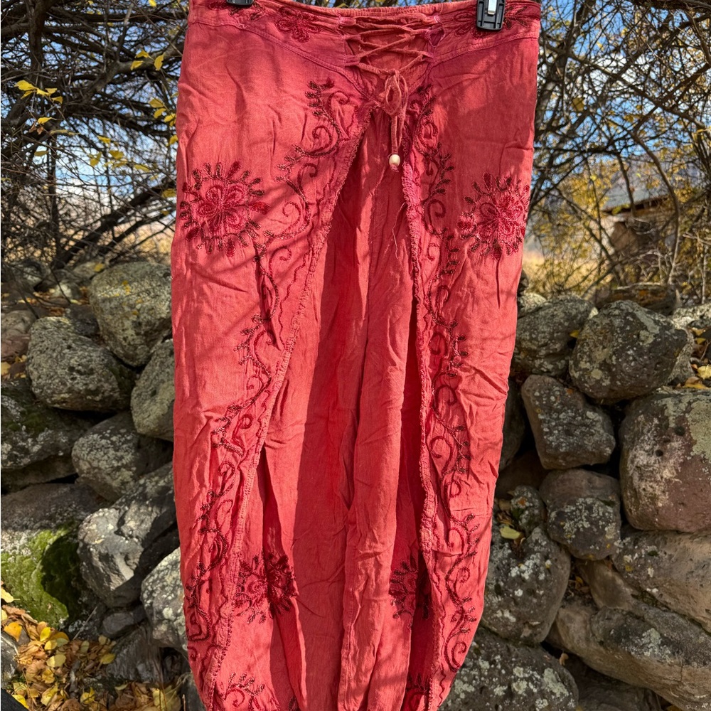 Embroidered Red Boho pants